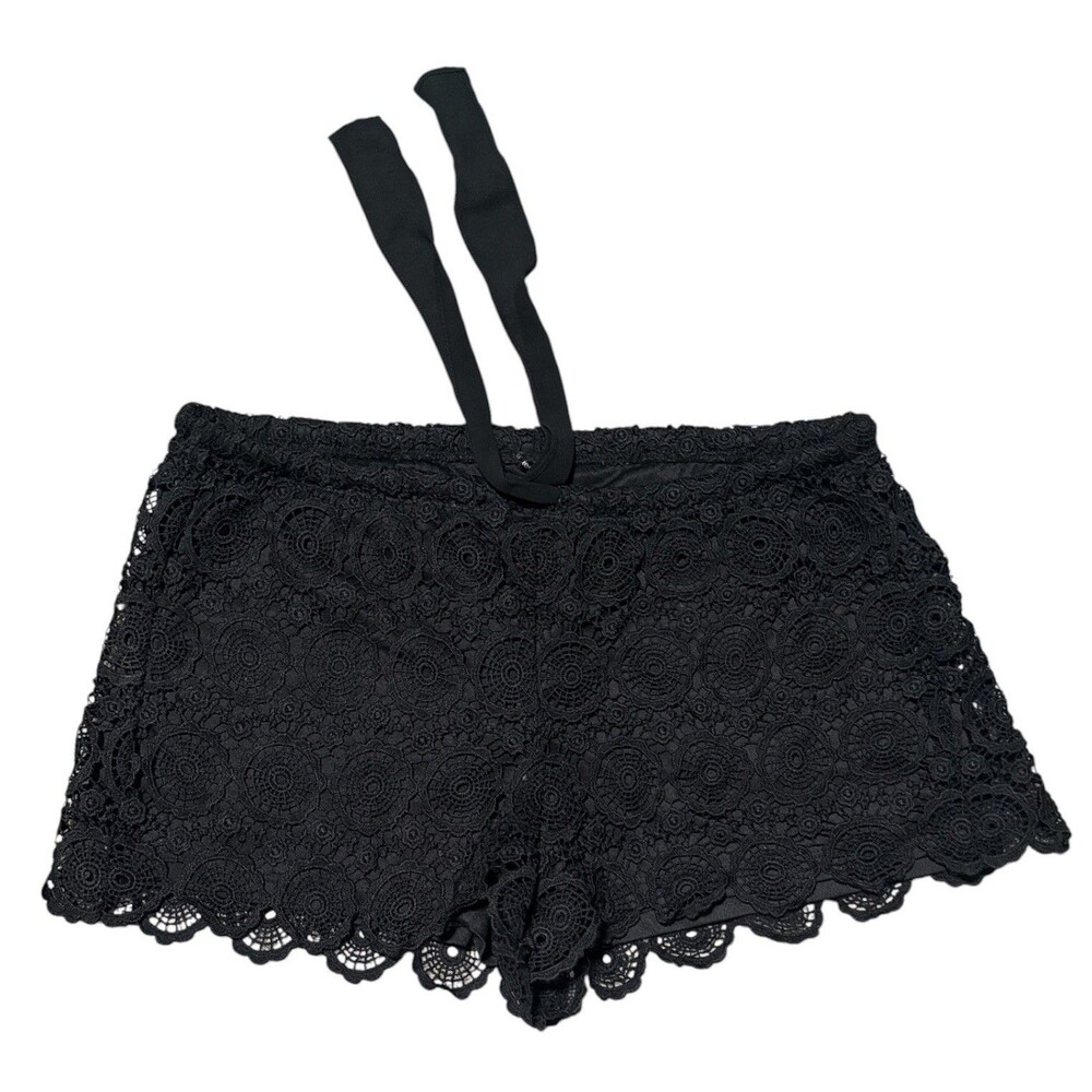 HeartSoul Shorts Women’s XL Black Crochet Lace Overlay Lined Tie Waist Boho